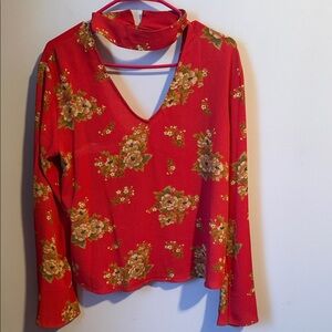 Mimi Chica Red Floral V-Neck Top